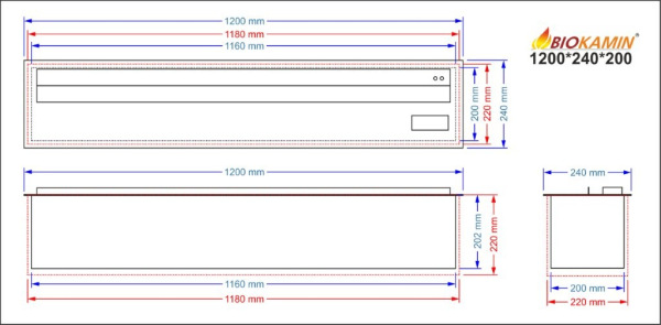 Kominek parowy 1200 3D głębokość 240mm 1 kolor 2