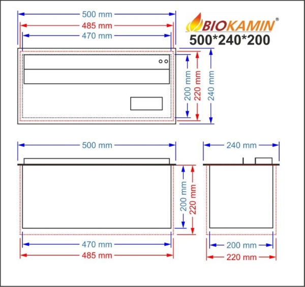 Kominek parowy 500 3D głębokość 240mm 1 kolor 1