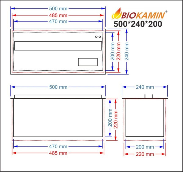 Kominek parowy 500 3D głębokość 240mm 1 kolor 2