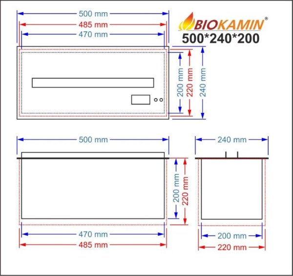 Kominek parowy 500 3D głębokość 240 mm 1 kolor Model podstawowy 1