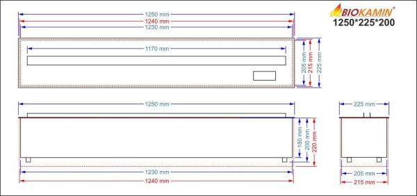 Kominek parowy 1250 3D głębokość 225 mm 7 kolorów