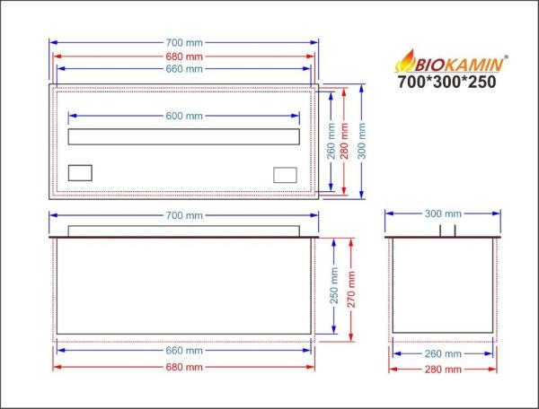 Kominek parowy 700 3D głębokość 300 mm 1 kolor