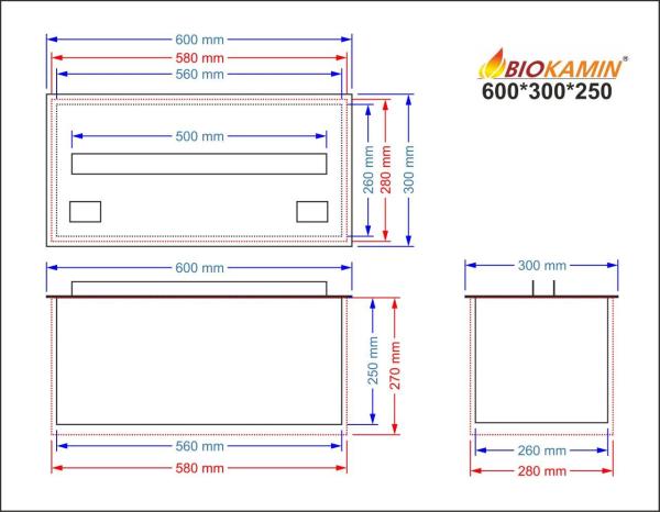 Kominek parowy 600 3D głębokość 300 mm 1 kolor