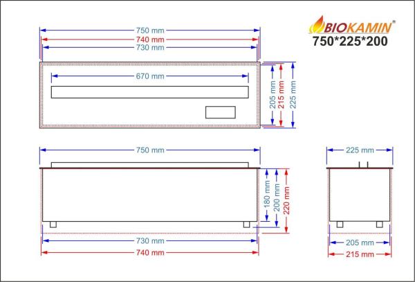 Kominek parowy 750 3D głębokość 225 mm 7 kolorów