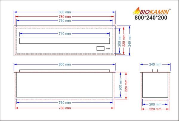 Kominek parowy 800 3D głębokość 240 mm 1 kolor Model podstawowy