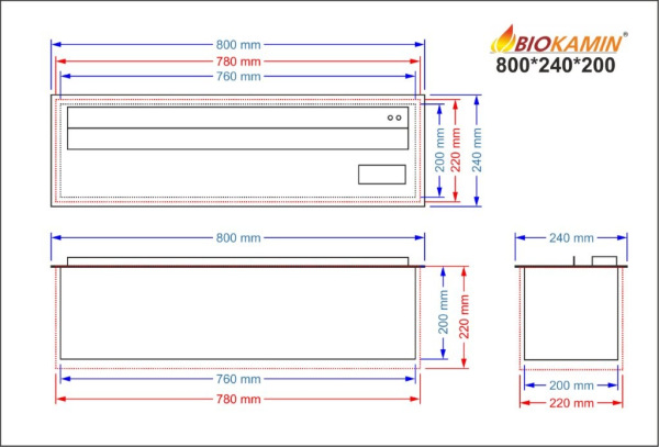Kominek parowy 800 3D głębokość 240mm 1 kolor Model podstawowy 1