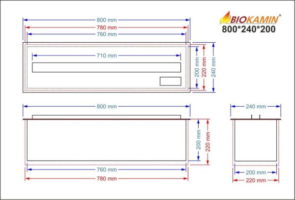 Kominek parowy 800 3D głębokość 240 mm 1 kolor