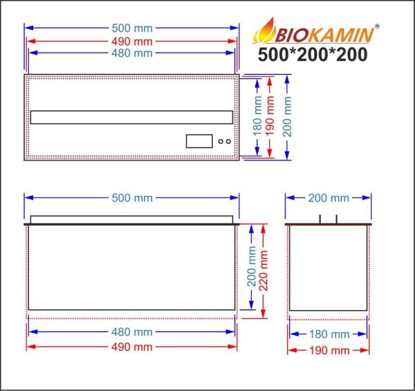 Kominek parowy 500 3D głębokość 200 mm 1 kolor Model podstawowy